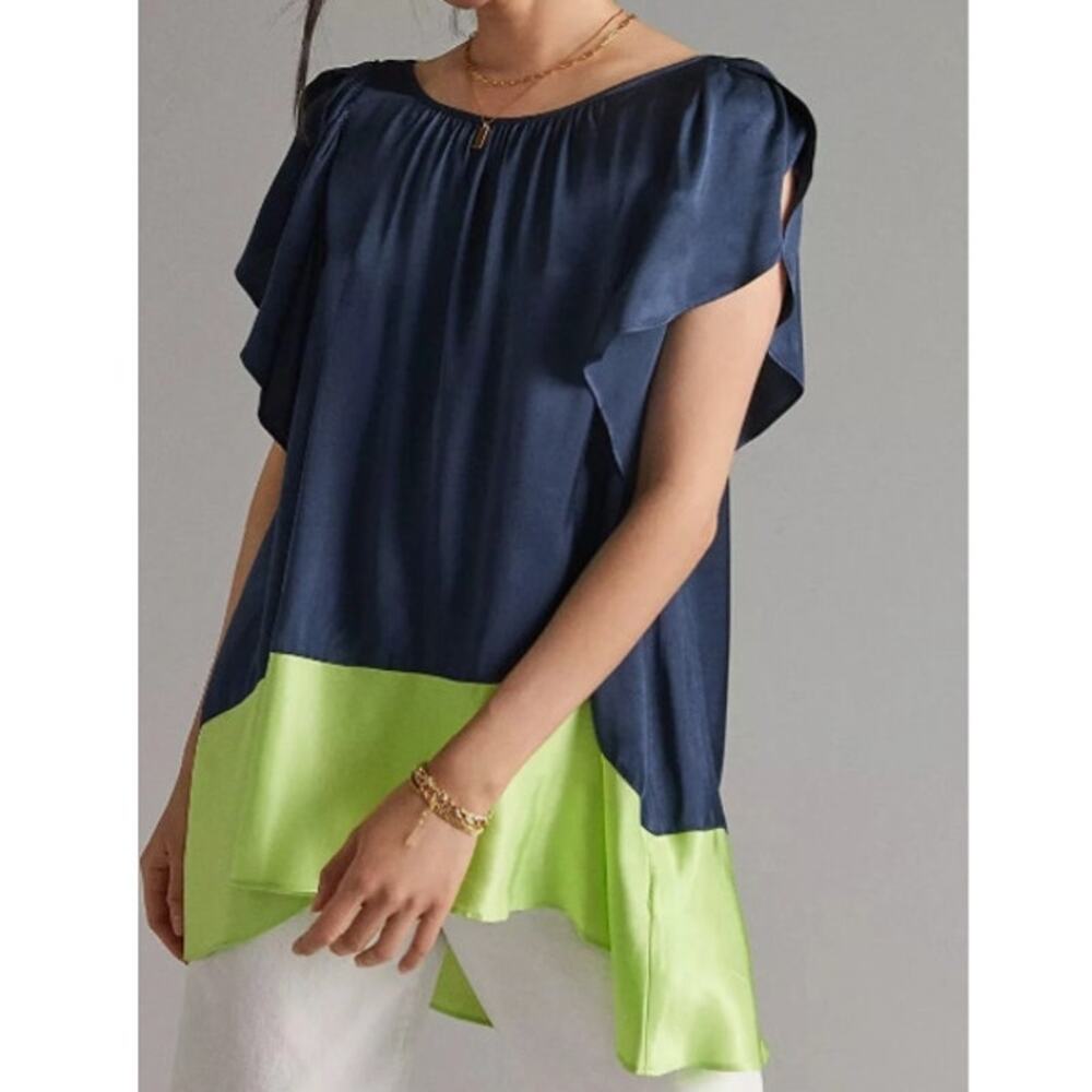 Anthropologie Maeve Womens Colorblock Tunic Blouse Size M Boho Flowy Relaxed